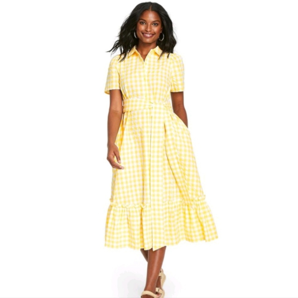 Yellow Gingham Midi Dress